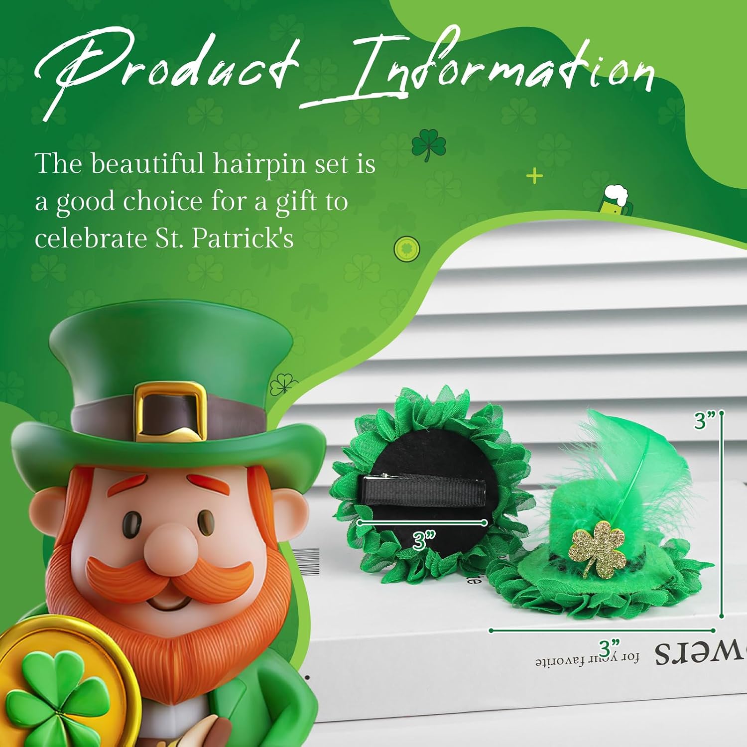 Leprechaun Top Hat Hair Bow Clips St Patrick Day Green Hat Alligator Hair Clips for Girls Infant Clover Shamrock Clip St.Patrick Hair Accessories Gift