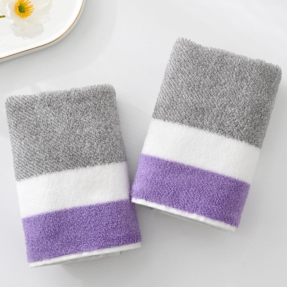YiLUOMO Purple Striped Pattern Hand Towels Set of 2 Super Soft Highly Absorbent 100% Cotton Decorative Bathroom Hand Towel for Home, Kitchen, Guest 13 x 29 Inch - Image 3