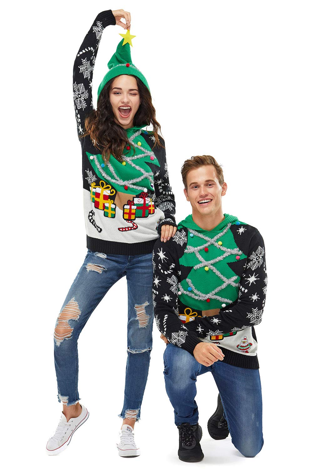 U LOOK UGLY TODAY Hässlicher Weihnachtspullover Damen Unisex lustig Chunky Fair Isle Gestrickter Festlicher Pullover Ugly Christmas Sweater für Party