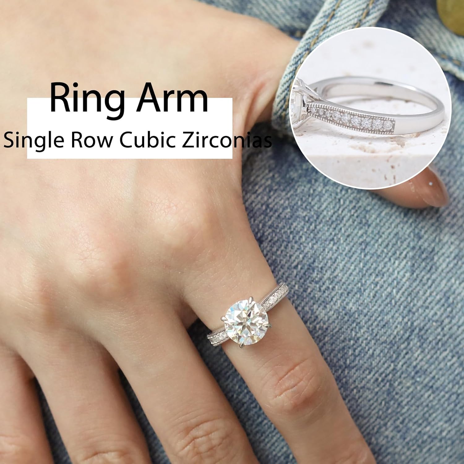 Round Moissanite Engagement Rings for Women, Women's 18K Yellow/White Gold Plated 925 Sterling Silver Engagement Ring Moissanite Promise Rings for Her,Wedding Band Ring 1.5/2/3/4/5CT. - Image 4