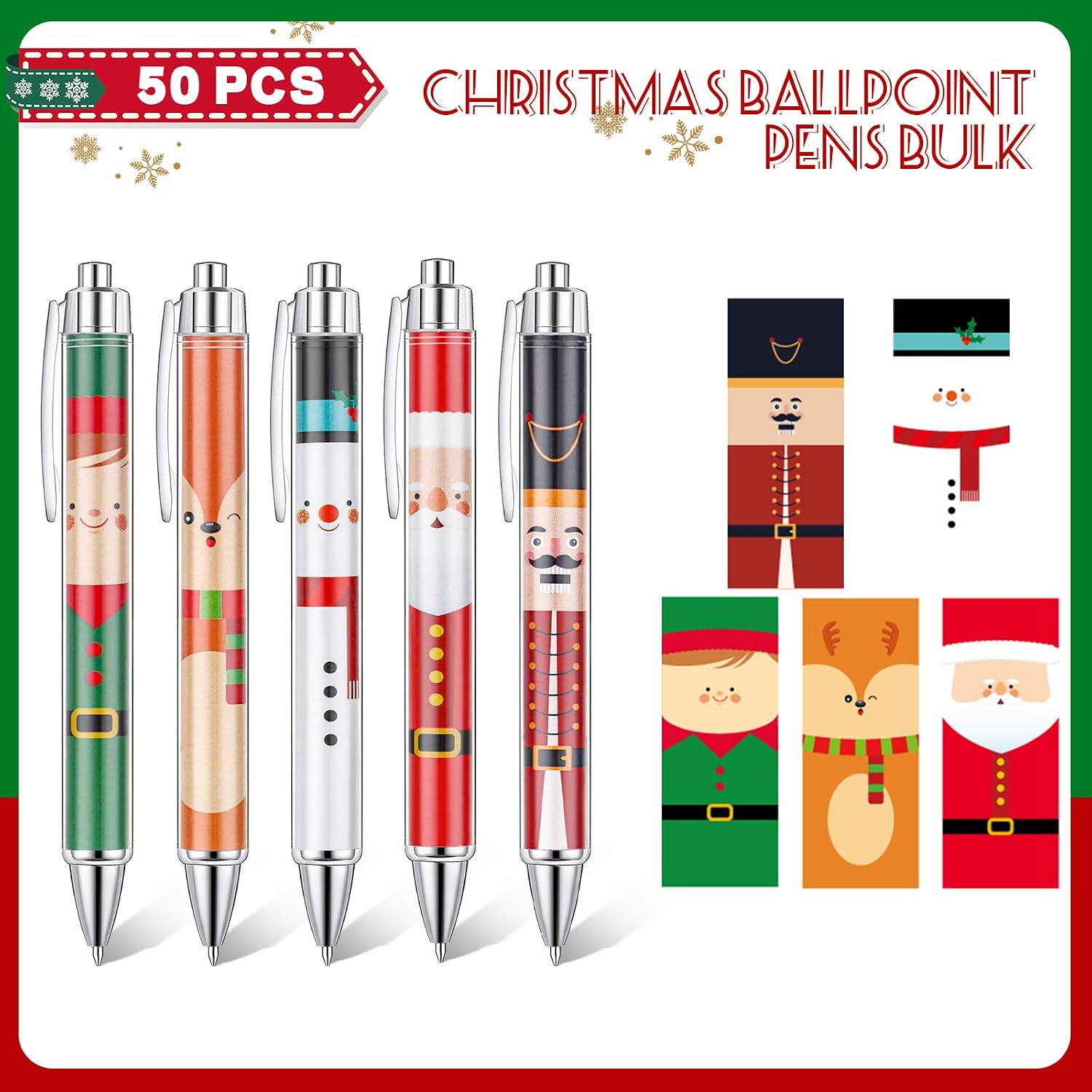 Dispowreath 50 Pcs Christmas Pens Gift Bulk Ballpoint Pens Gel Ink Pen image 3