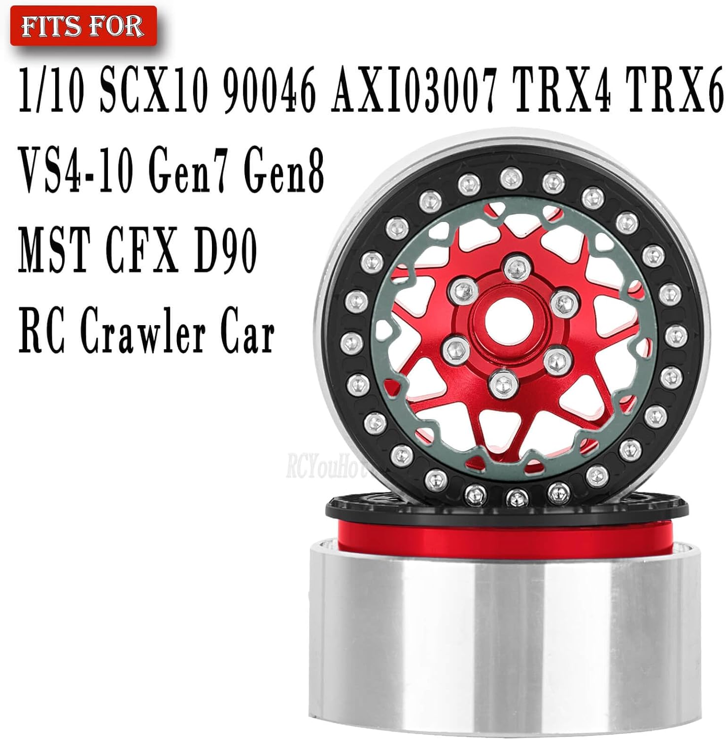 RC Aluminium 1.9 Beadlock Wheel Rims Set for 1/10 SCX10 90046 AXI03007 TRX4 TRX6 VS4-10 Gen7 Gen8 CFX MST D90 RC Crawler,(4PCS) 1.9 RC Beadlock Rims,1.9 rc Wheels,Red