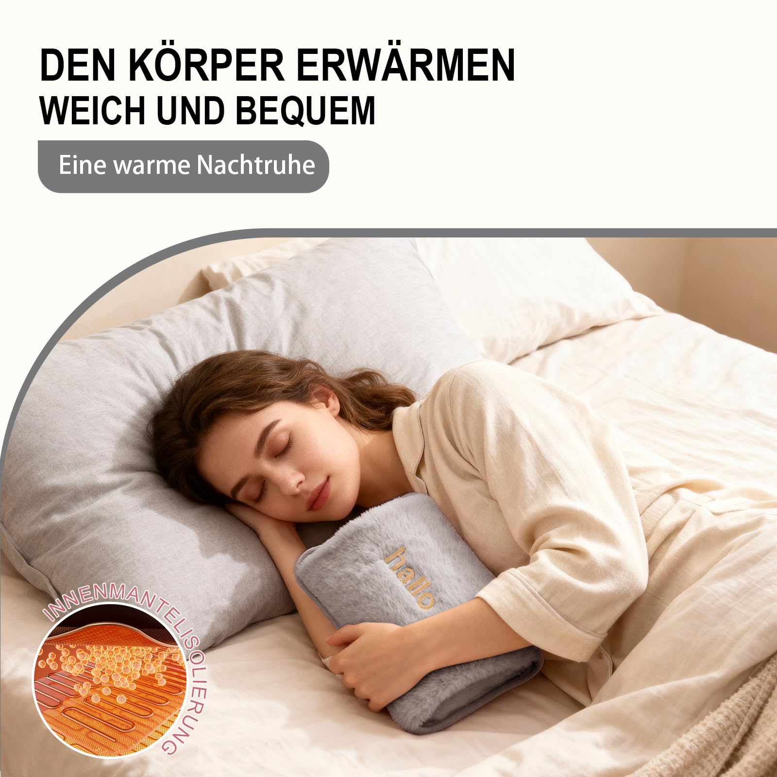Wärmflasche Elektrisch,Tragbare Elektrische Wärmflasche Mit Weichem Bezug,Elektrische Wärmflasche Wohltuende Wärme an Rücken,Bauch, Nacken (Grau)