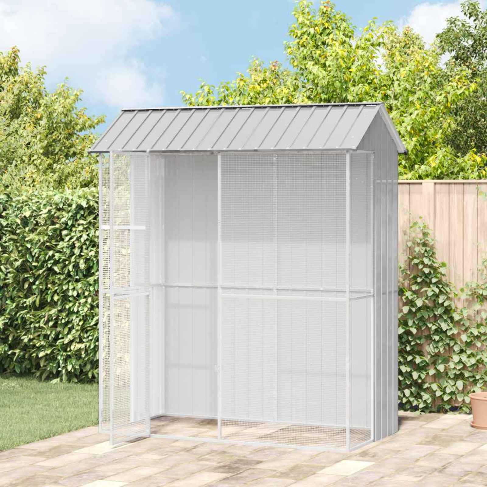 Generisch Vogelkäfig Grau 215 x 110 x 247 cm Verzinkter Stahl,Tier- & Haustierbedarf,Haustierbedarf,Vogelbedarf,Vogelkäfige & -ständer-3325173