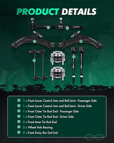 Miniatura 3 de SCITOO Kit de suspensión delantera, brazo de control inferior y rótulas, extremos de barra de acoplamiento interior y exterior, enlaces de barra