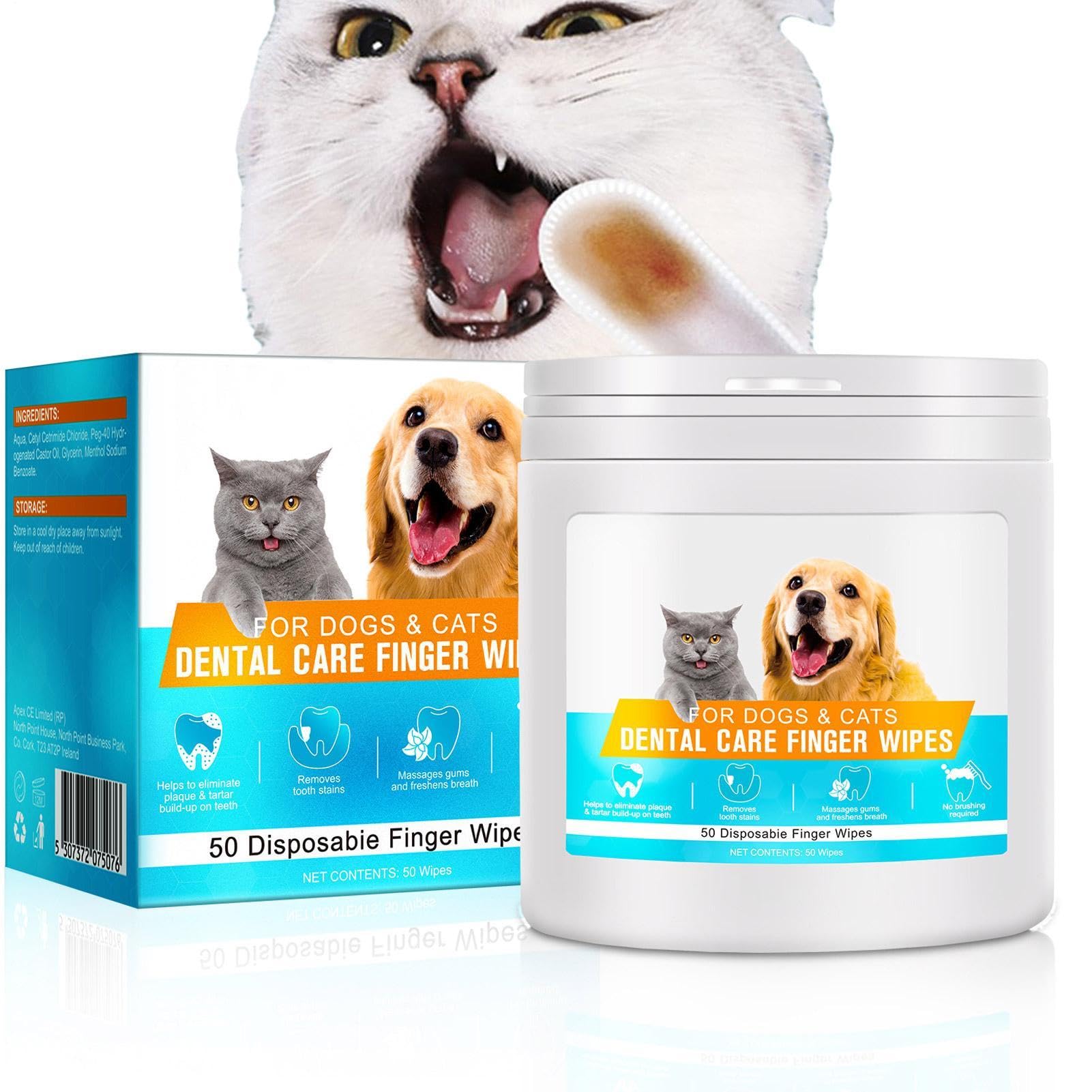 5 salviettine per dita per animali domestici - Cuscinetti per le dita per cani puliti per animali domestici, confezione da 50 salviettine per la pulizia dei denti, salviettine per denti per cani,