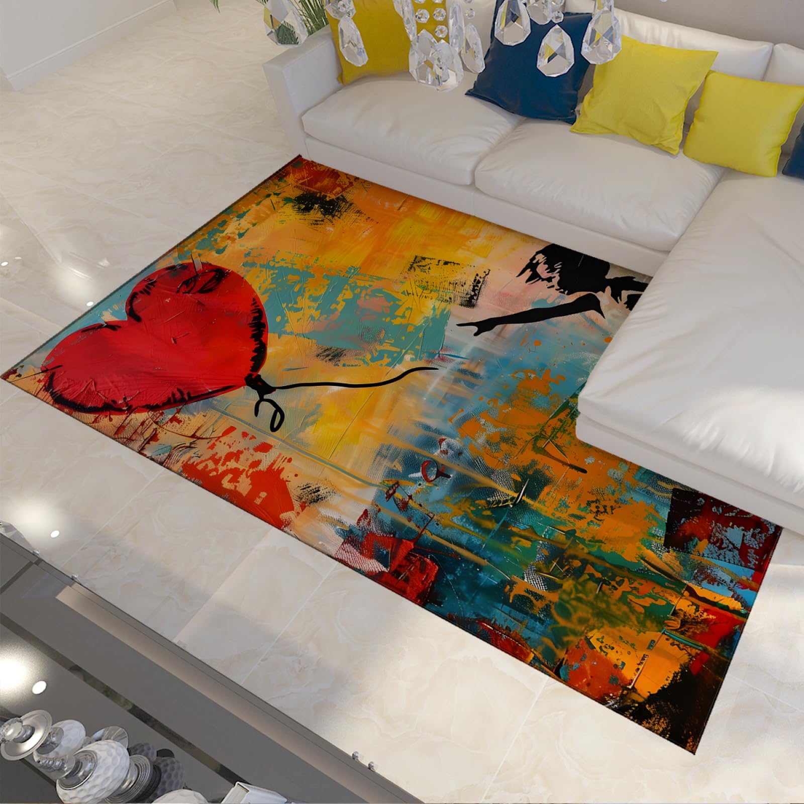 Tapis graffiti style Banksy extra large 120x180cm antidérapant rétro