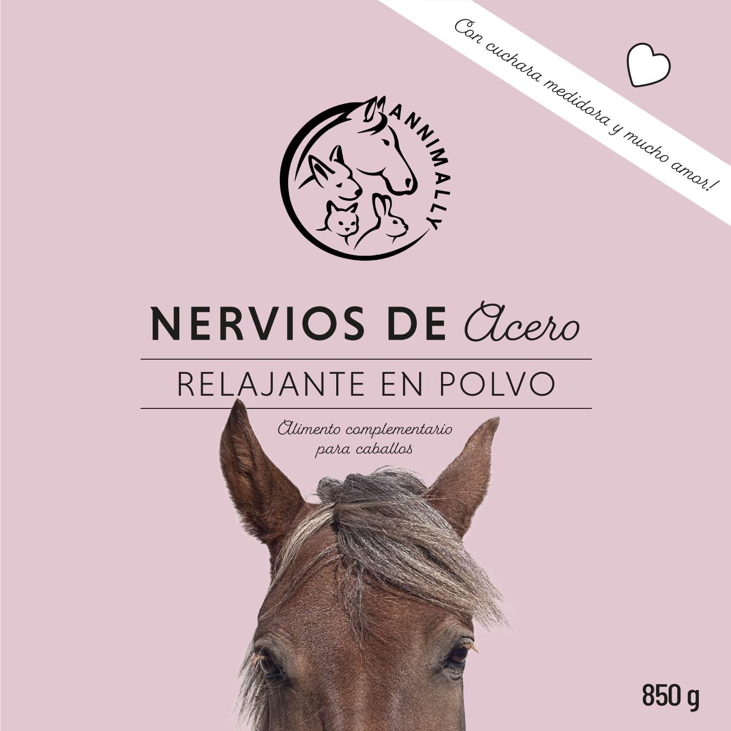 Annimally Fuerza Nerviosa - Polvo Relax para Caballos 850g para la calma en caballos - Hierbas para los nervios con magnesio, triptófano, valeriana, pasiflora y aceite de cáñamo contra la ansiedad, el