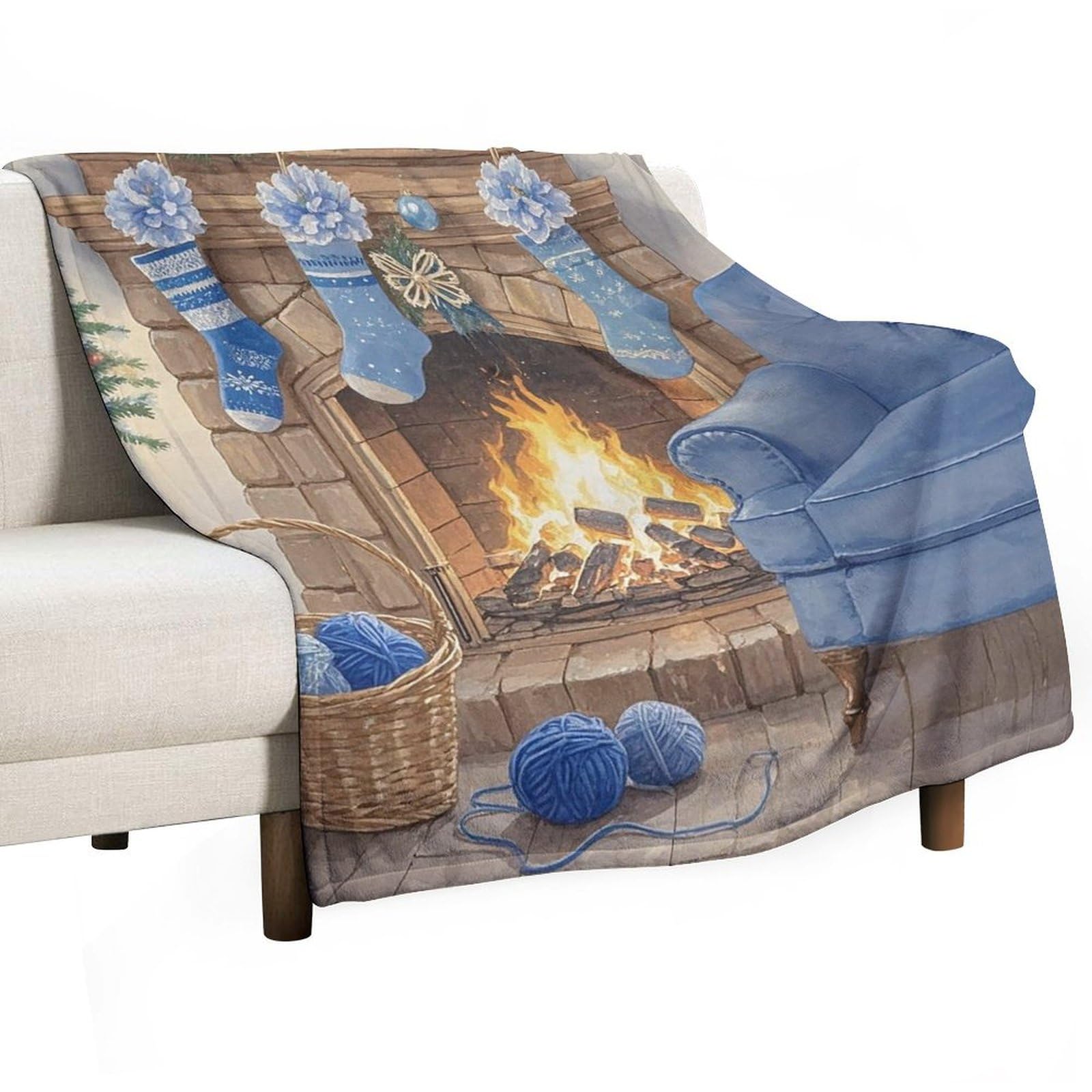 Couverture en flanelle idée cadeau de Noël plaid bleu grand format
