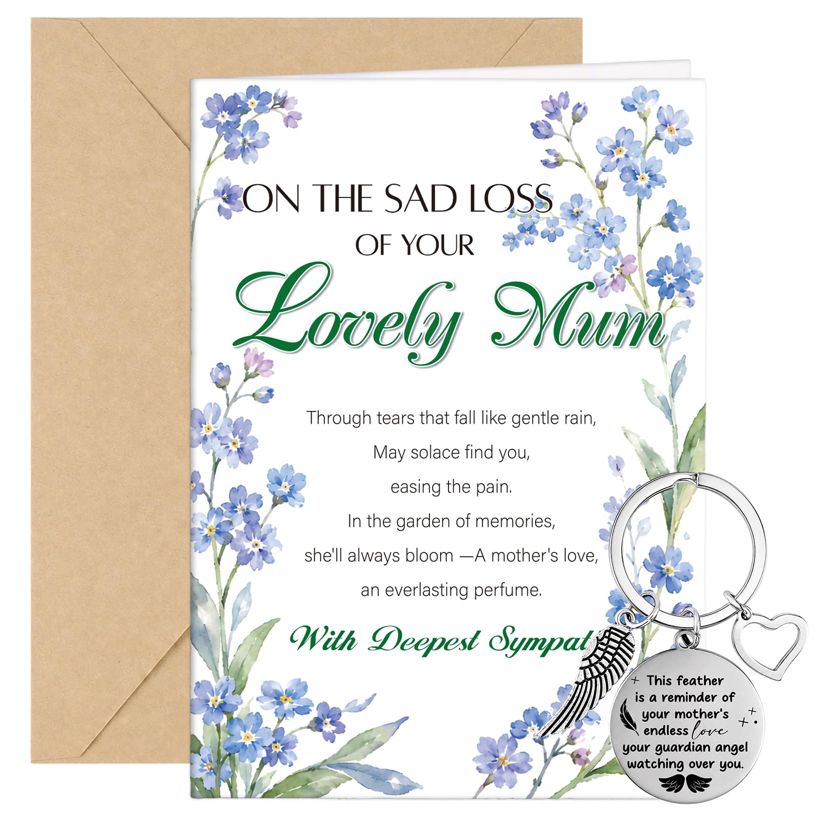 JoyAura Sympathy Card for Sad Loss of Mum Bereavement with Keyring Envelope
