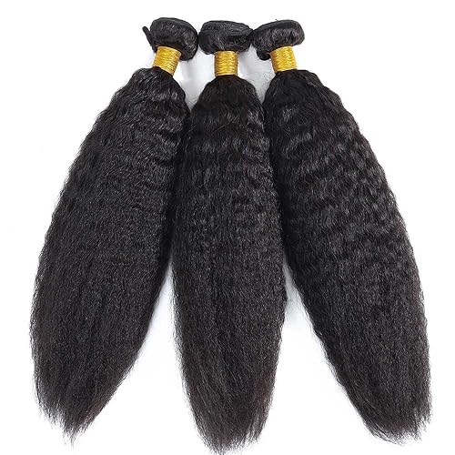 Miniatura 2 de Yaki - Manojos de cabello humano lacio brasileño de 10, 12 y 14 pulgadas, cabello virgen brasileño real sin procesar, color negro natural, paquetes