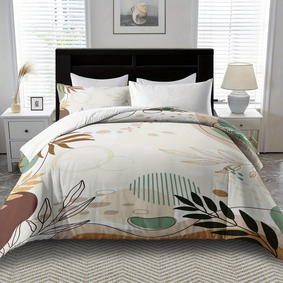 Housse de couette motif botanique minimaliste 180x210