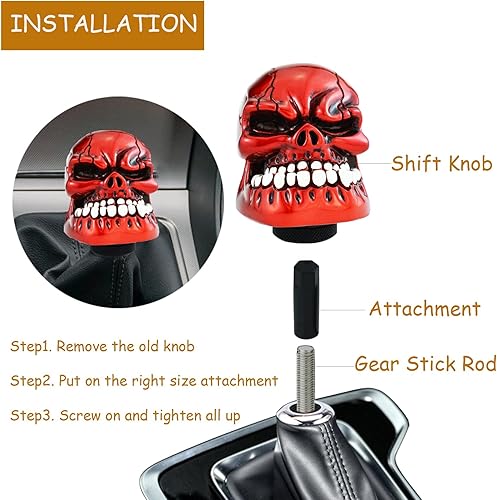 Miniatura 9 de Pomo de palanca de cambios de resina de calavera para automóvil, pomo de palanca de cambios de transmisión brillante para la mayoría de vehículos