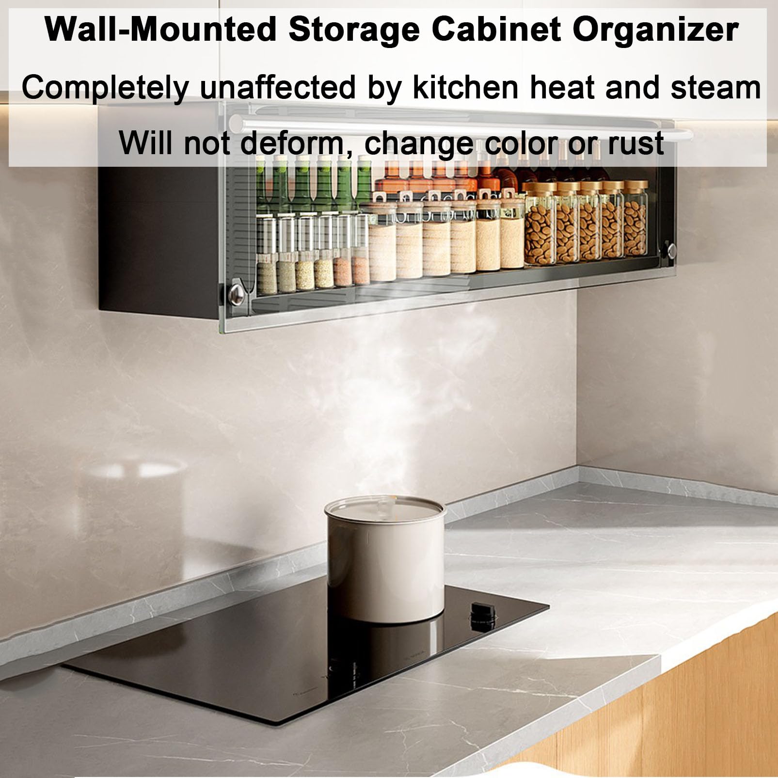 Armoire de Rangement Murale avec étagère Rabattable, Organisateur de Garde-Manger en Acier Robuste pour épices/Assiettes/Tasses, Buffet Multifonctionnel pour Cuisine
