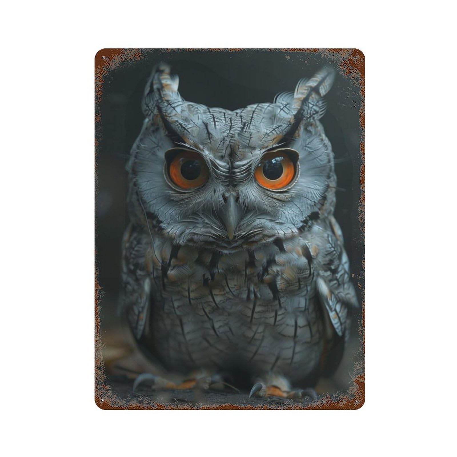 Owl Vintage Wall Sign 15.7"x11.8", Rust Effect Metal Decor for Living Room, Hallway And Home Decor