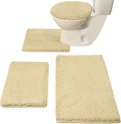 Miniatura 2 de Madeals Juego de 4 alfombras de baño con tapa de inodoro, juego de alfombras de baño suaves y peludas de 3 piezas y alfombra de inodoro en forma de