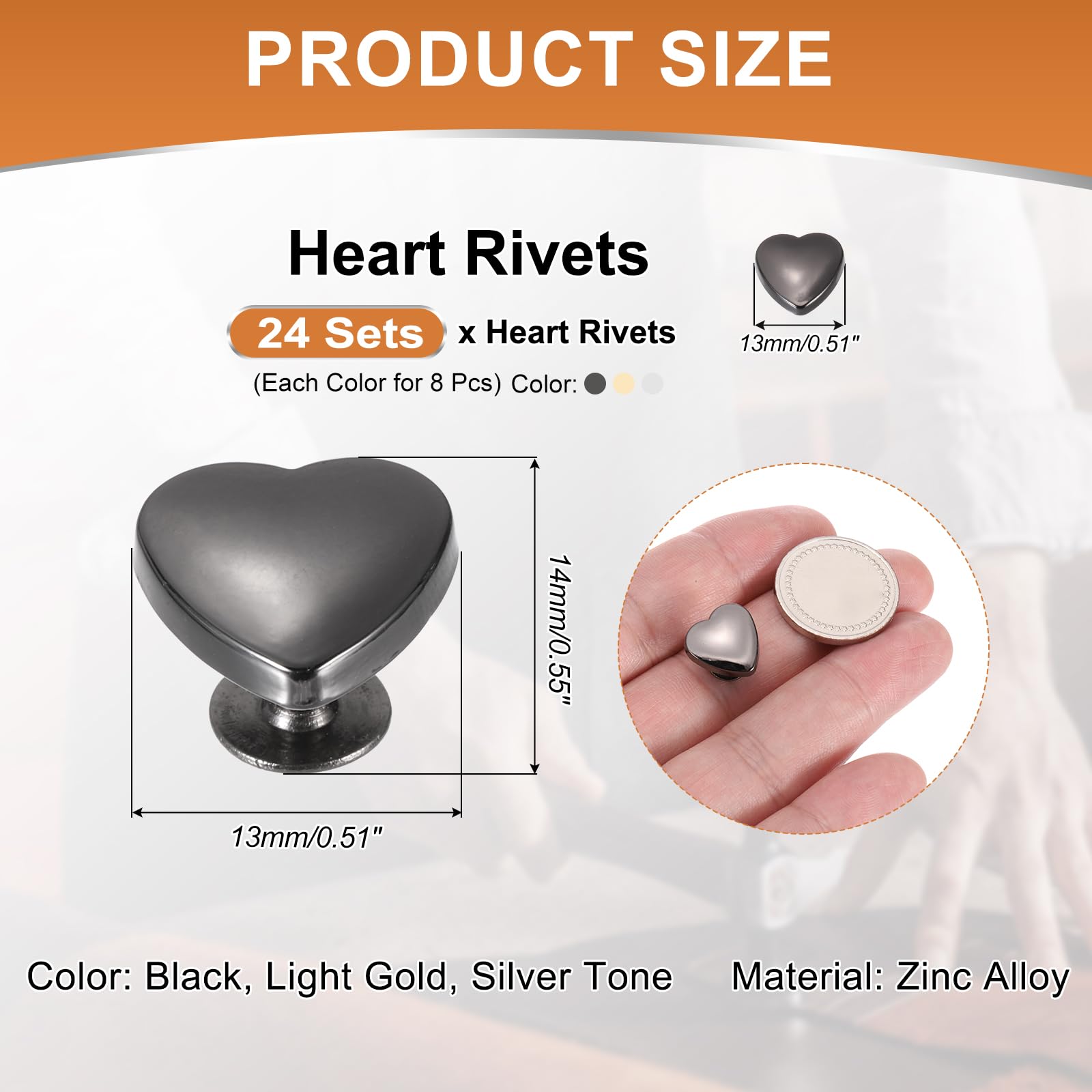 PATIKIL 14mm Heart Rivets - Image 2