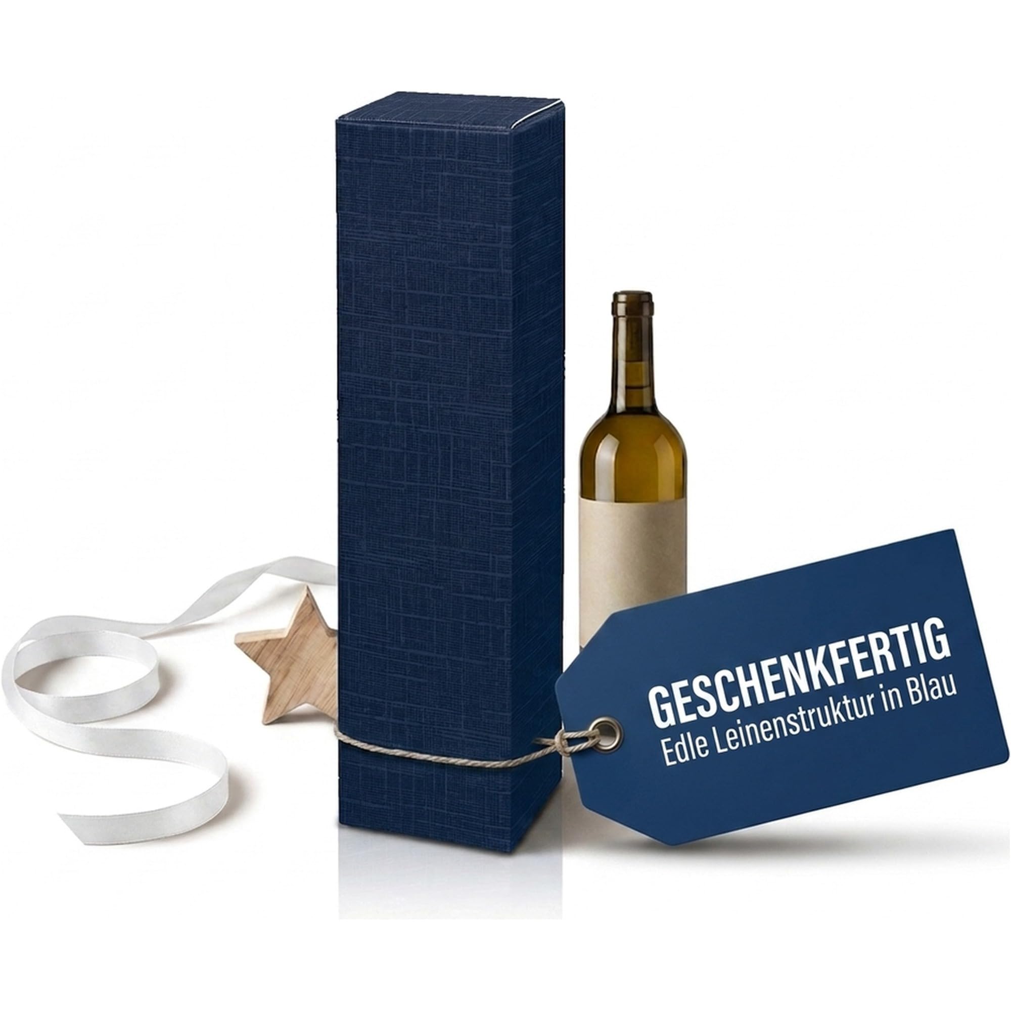 KK Verpackungen Flaschenkarton Geschenkverpackung Wein Sekt | 1000 Stück, 90x90x355 mm | Strukturgeprägt Blau, Automatikboden | FSC-Zertifiziert, 100% recyclebar | PTZ-Postgeprüft