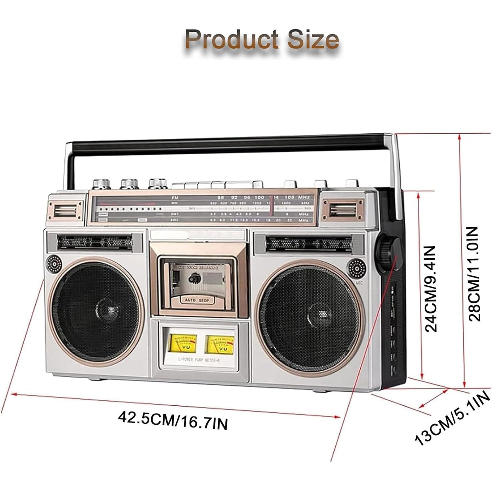 Odtwarzacz kasetowy stereo, styl lat 80., retro odtwarzacz CD, Boombox, radio AM/FM, obsługa wejścia SD/USB, głośnik Bluetooth do podróży, na imprezę, kemping, spotkania