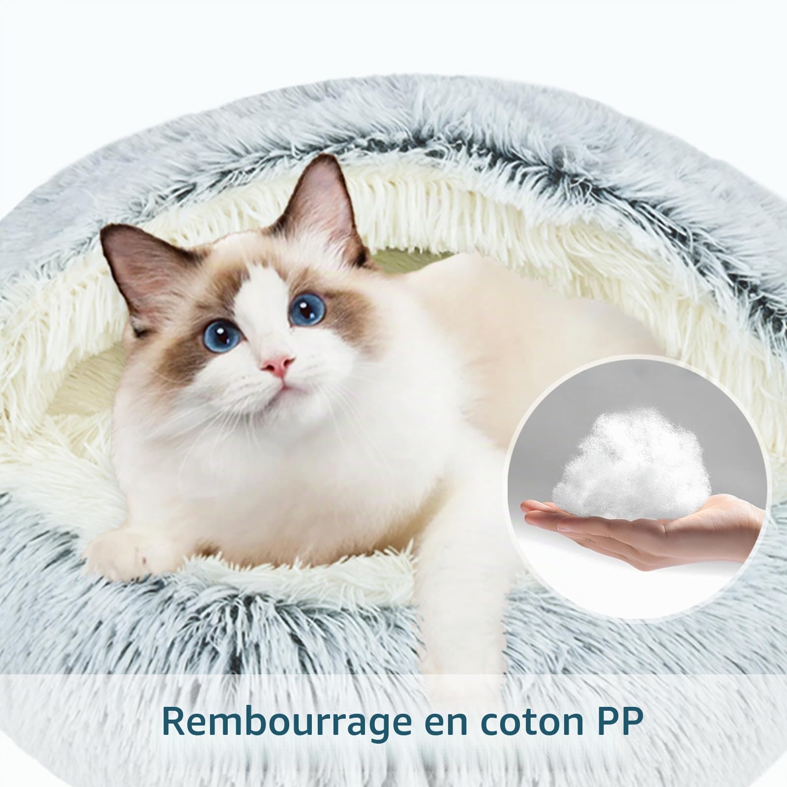 Lits pour Chats, Chat Lit Rond Grotte Peluche Moelleuse Panier Rond pour Chien Coussin Panier Donut Coussin Lavable Amovible Confortable Chaud Antidérapant Ø 50 cm（Gris）