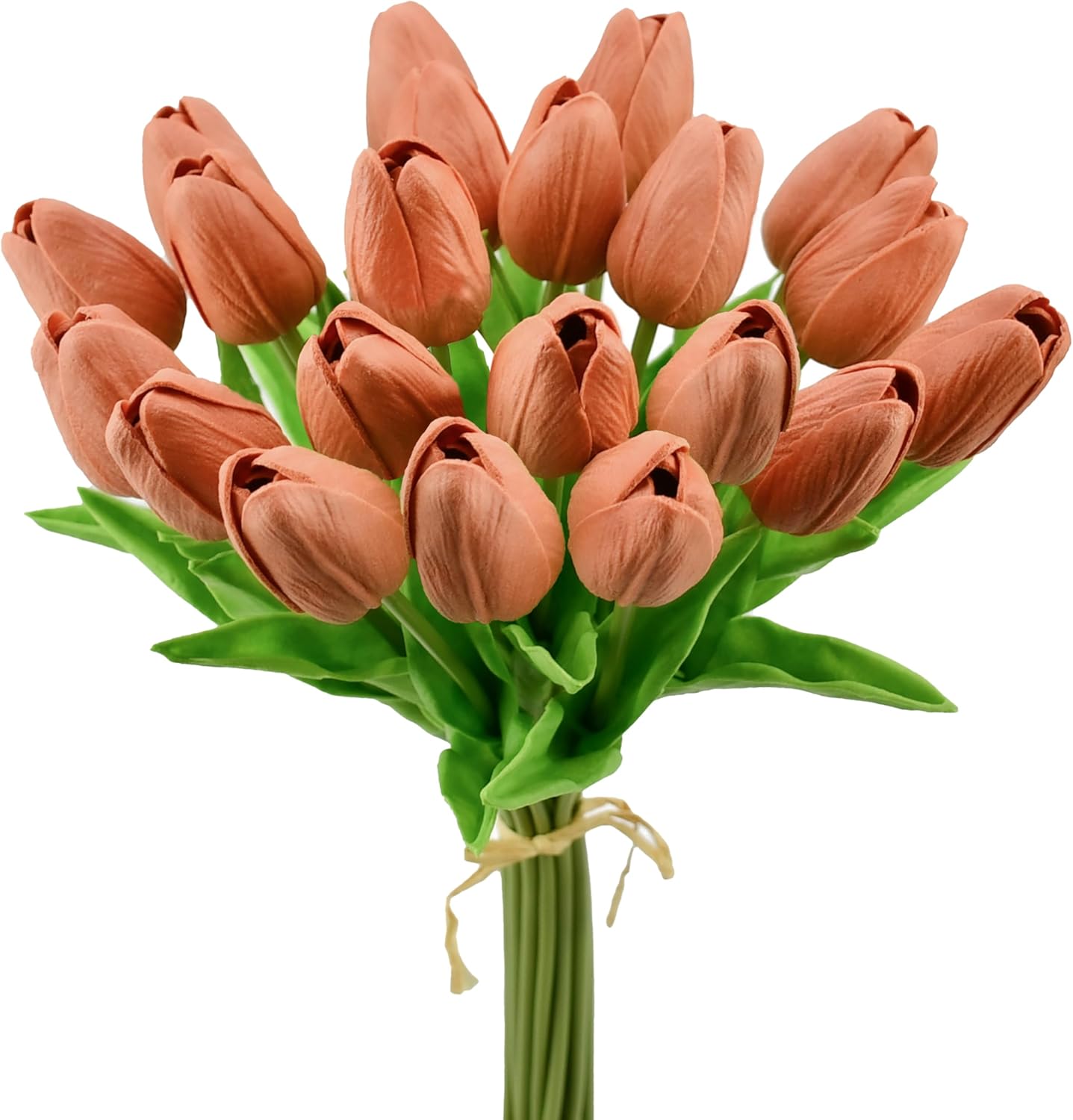 Mandy's Artificial Tulips 20 Stems Dark Orange PU Faux Flowers for Valentine's Day and Easter Decorations Wedding Home Decor 13.5 Inch