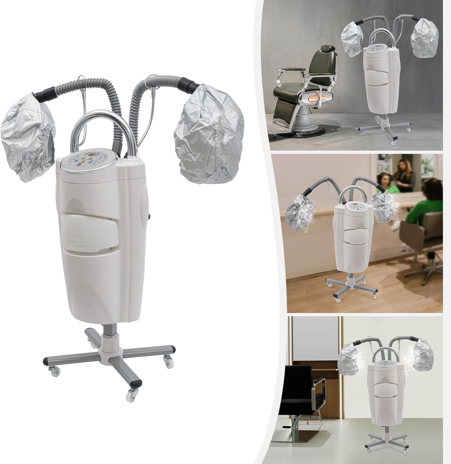 Professional Standing Hair Steamer Dryer, 700W Orbiting Rollerball Color Processor w/Rolling Base, Floor Hooded Treatment Machine for Home Hairdressing Salons