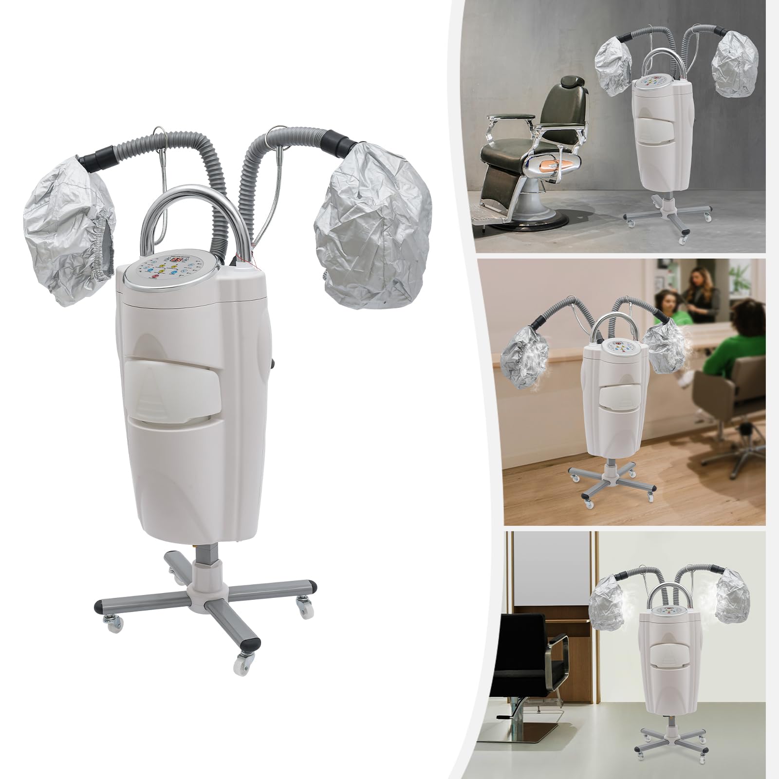 Salon Hair Steamer, Professional O3 Ozone Micro Mist Hairdressing Care Hood with 2 Evaporation Caps, Temperature & Time Adjustable, with Wheels