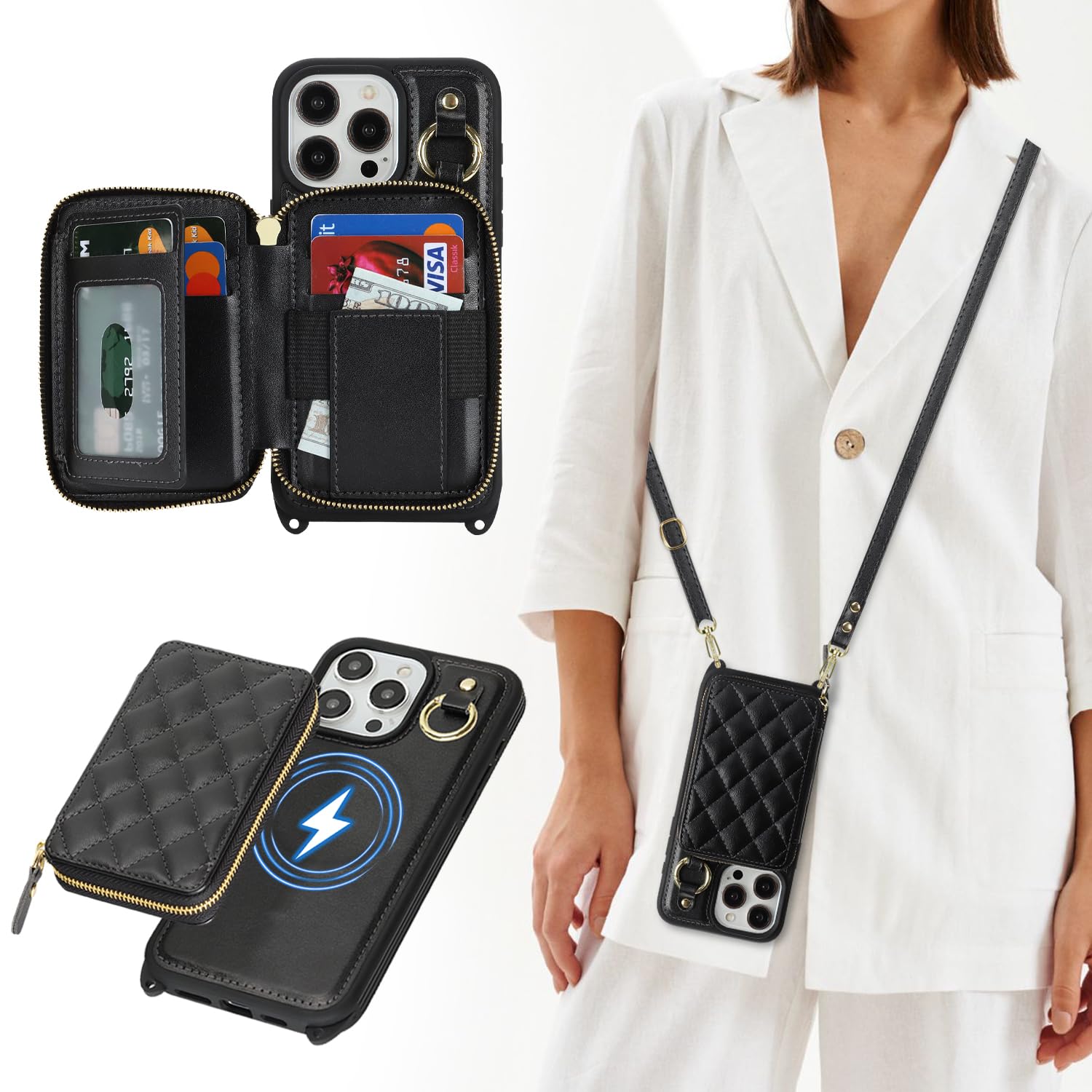 Coque iPhone 13 Pro Max avec porte-cartes et dragonne de sécurité