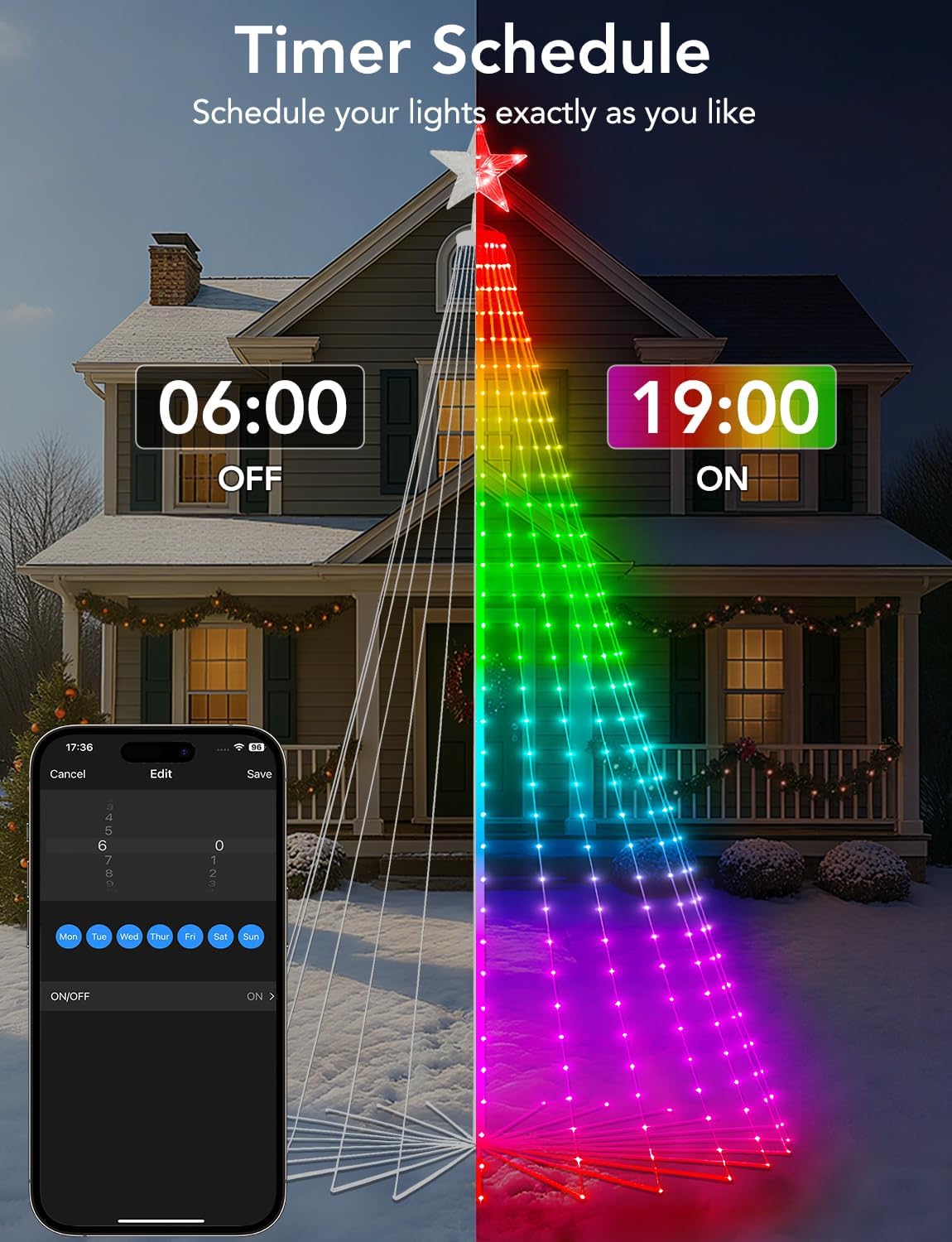 Popotan 10FT Smart RGB Christmas Tree Cone Lights, 514 LEDs App & Remote Control, Music Sync, Timer & Memory Function, Waterproof Outdoor Christmas Decorations for Yard Patio Garden Holiday Display
