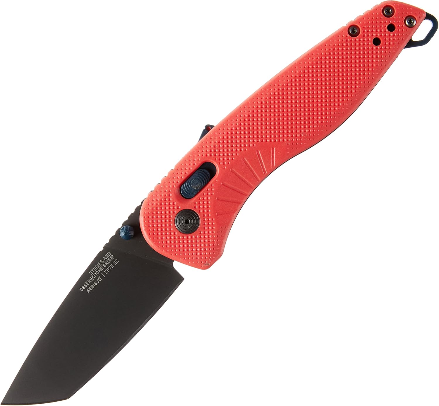 SOG Aegis AT Tanto Outdoor Pocket Folding Opening Knife, Ambidextrous AT-XR Lock With Ergonomic Handle,D2 Steel Blade,Built-In Blade Locking Safety and Spine-Mounted Safety System, Rescue RED & Indigo