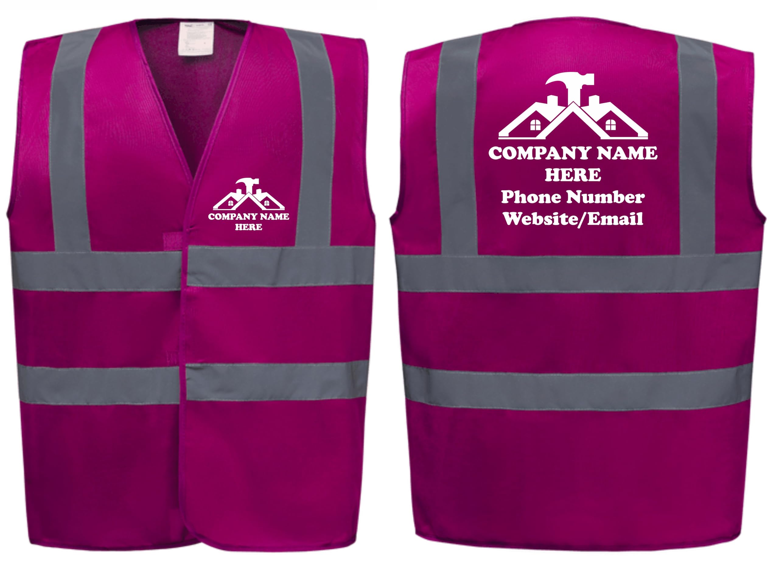Custom Printed Personalised Hi Vis Vests – Add Your Roofing Company Details, Ideal for Roofers & Construction Workers by Brook Hi Vis (Raspberry, XLarge)