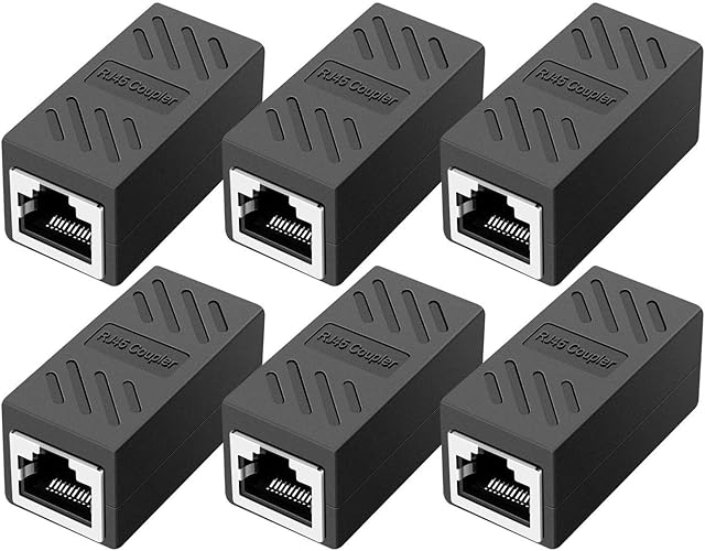 ZUZONG RJ45 CouplerEthernet Coupler, in Line Coupler for Cat7/Cat6/Cat5e/Cat5 Ethernet Cable Extender Adapter Female to Female (6 Pack Black)
