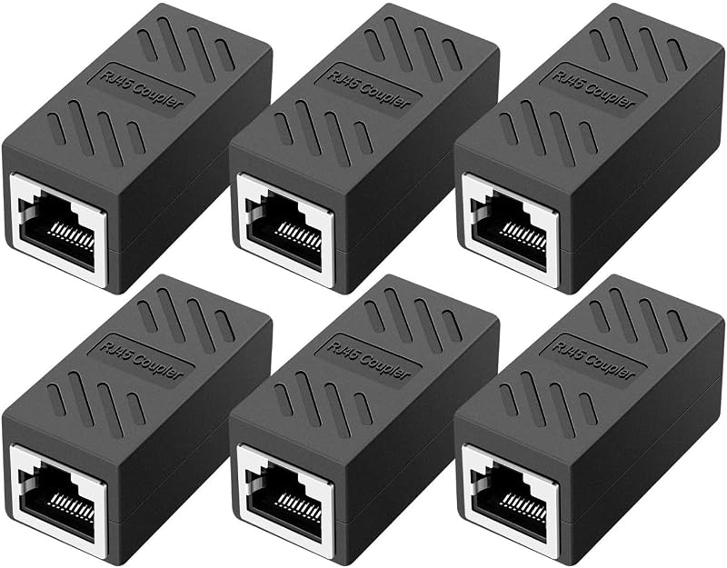 ZUZONG RJ45 Coupler Ethernet Coupler Inline Coupler for Cat8/ Cat7/ Cat6/ Cat5e/ Cat5 Ethernet Cable Extender Adapter for PC Router Modem PS5 Xbox Female to Female (6 Pack Black)