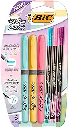 BIC, Kit 3 Marcadores de Texto Marking Pastel + 3 Canetas Hidrográficas Intensity Pastel, 6 Unidades