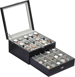 AUTOARK Watch Box Organizer,2 Layers Holds 30 Watches & Jewelry,Black,AW127