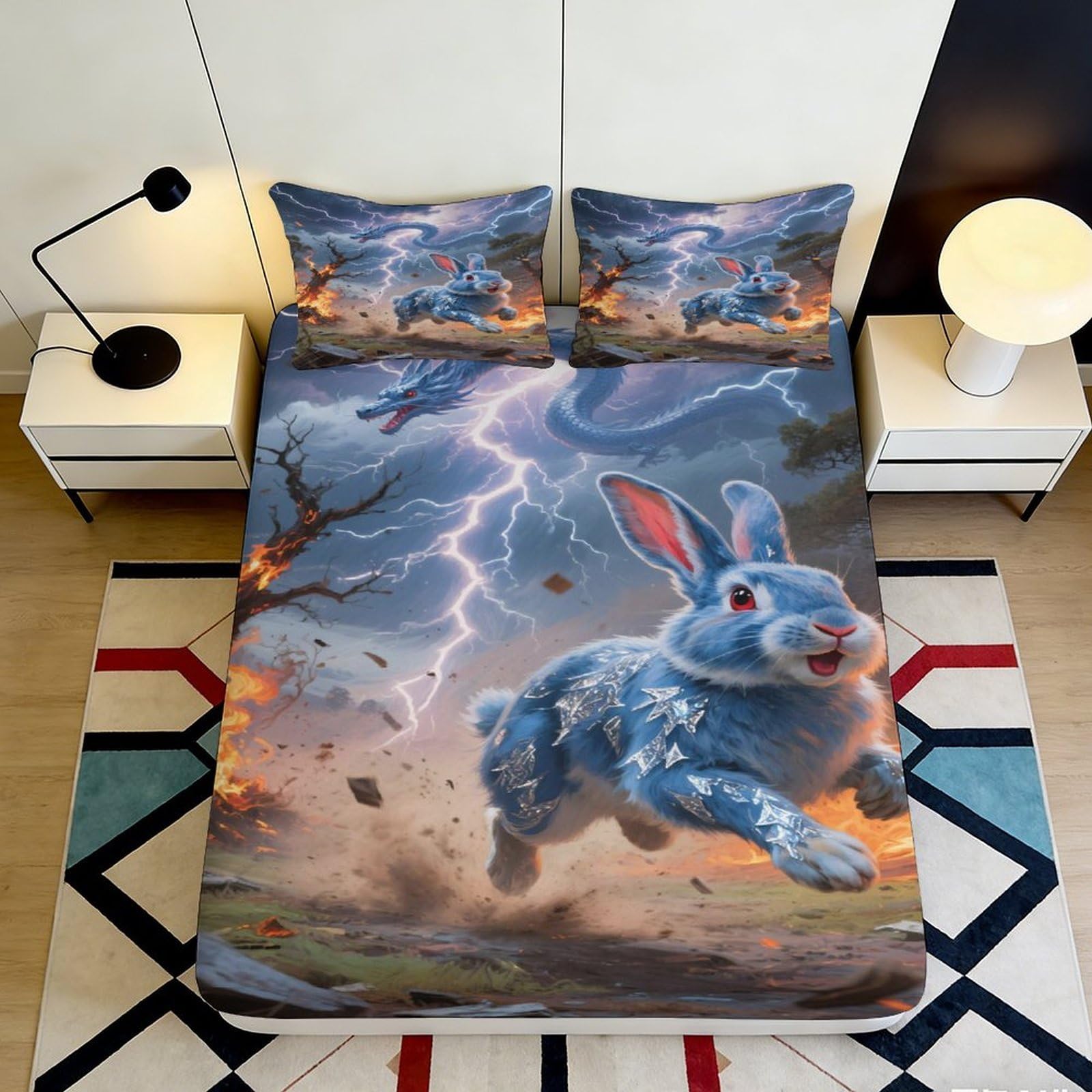 3D Printed Polar Bear Fitted Sheet Microfiber Deep Pocket Bedroom Bedding Arctic Bear Mattress Fitted Cover Washable for All Ages 140x200x25cm
