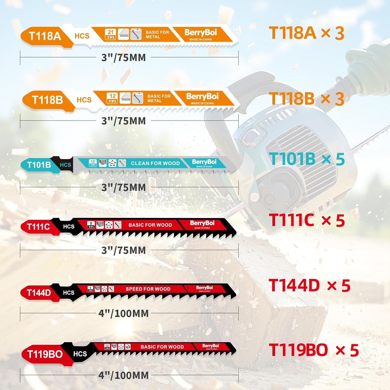 26Pcs T-Shank Jigsaw Blades Set for Wood,Cutting-Assorted 6-21TPI Jig Saw Blades for Wood,Metal & Plastic with Storage Case, Compatible with Bosch,DEWALT,Makita - Image 2