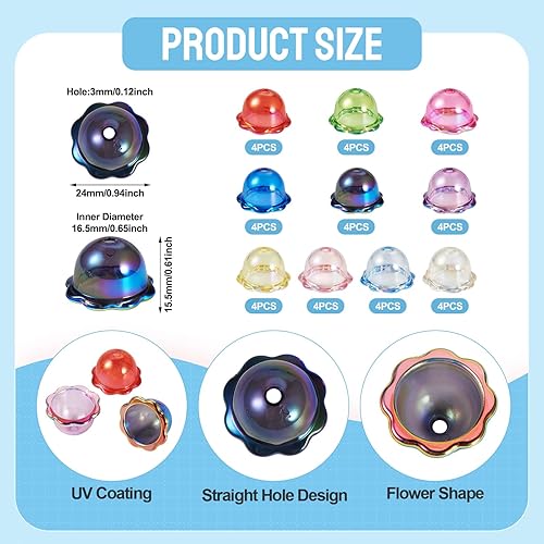 Vista 40 de FASHEWELRY 10 cuentas de cristal hechas a mano, cuentas florales de cristal, cuentas espaciadoras de flores de trompeta transparentes, cuentas