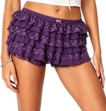 Women Lolita Ruffled Shorts Lace Trim Layered Pumpkin Bloomers Short Pants Kawaii Sweet Pantaloons Panties