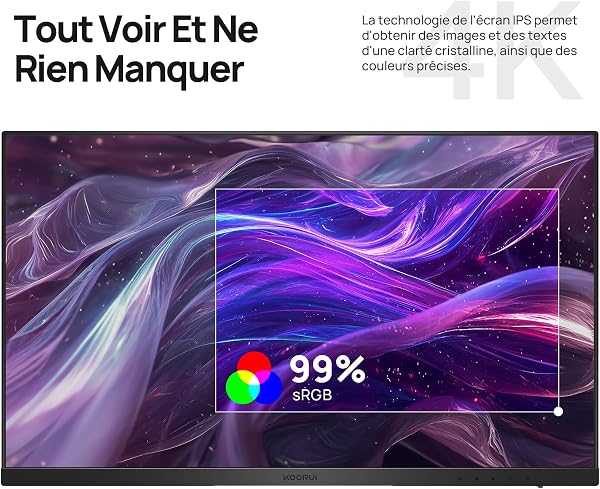 KOORUI N07 27 Pouces Écran PC, 4K Moniteur UHD(3840x2160), IPS 60Hz HDR10 Adaptive Sync, 2X HDMI 2.0 & DisplayPort 1.4, VESA 100x100mm, Soins des Yeux - 4