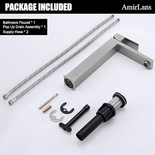 Miniatura 7 de AML-11411-BN - Grifo de lavabo de níquel cepillado, grifo alto de baño de un solo agujero, níquel cepillado con drenaje emergente, AML-11411-BN