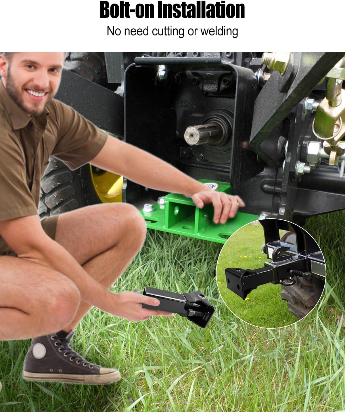 Sleeve Hitch Adapter for 2 Inch Receiver Mounting Attachment on 3-Point Hitch Sub-Compact Tractor, High Strength Steel Lawn Garden Farm Tractor Hitch Adapter