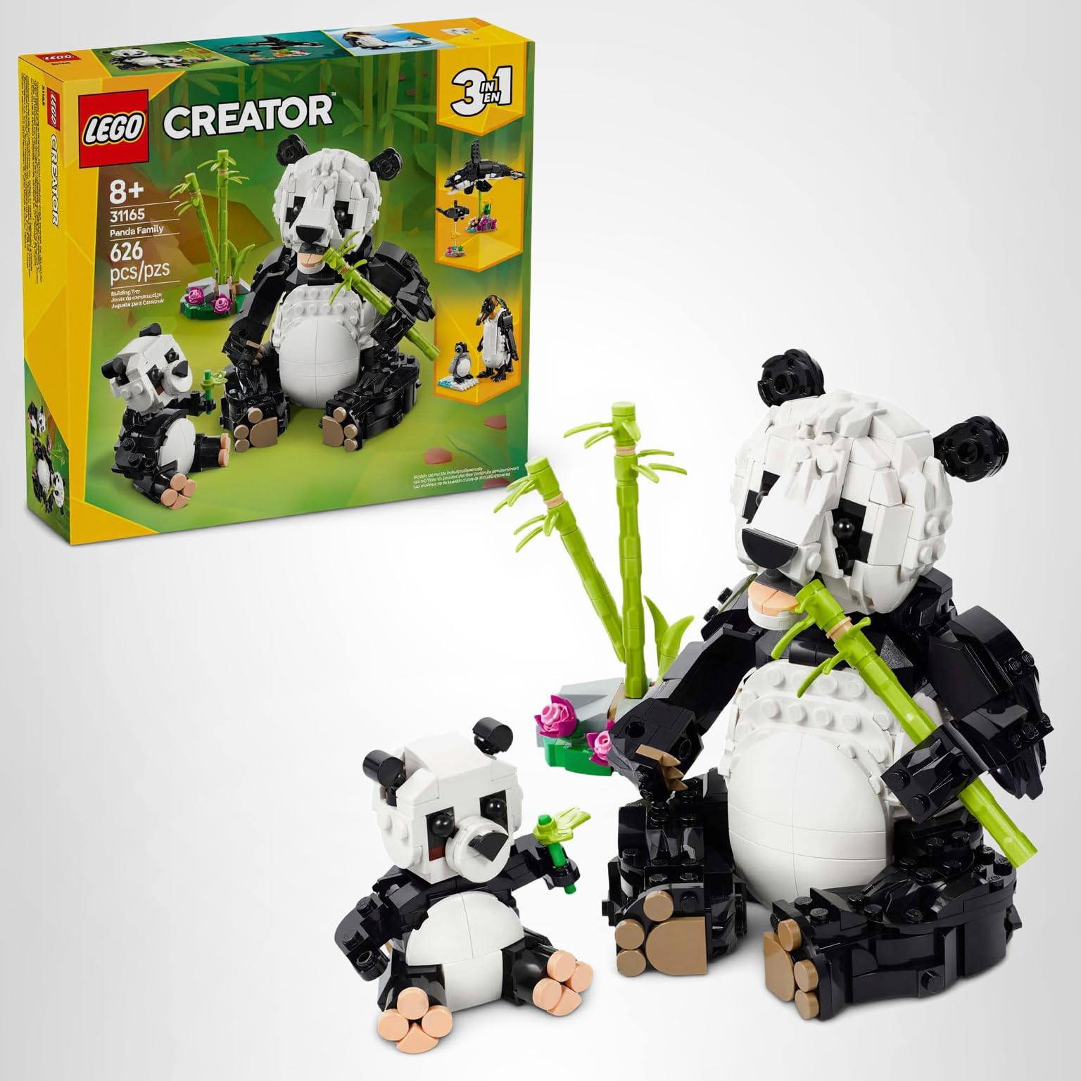 LEGO Creator 3 in 1 Wild Animals Panda Family - Building Toy Kit for Kids with 3 Building Options, Panda, Penguin, or Orca - 8 Year Old Girl & Boy Birthday Gifts - 31165