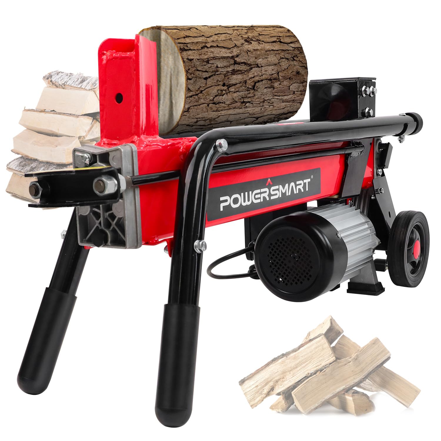 PowerSmart Electric Log Splitter 6.5-Ton - Efficient Wood Splitter with 3450 Motor Speed, 15 Amp, Horizontal Full Beam Design and Steel Wedge for