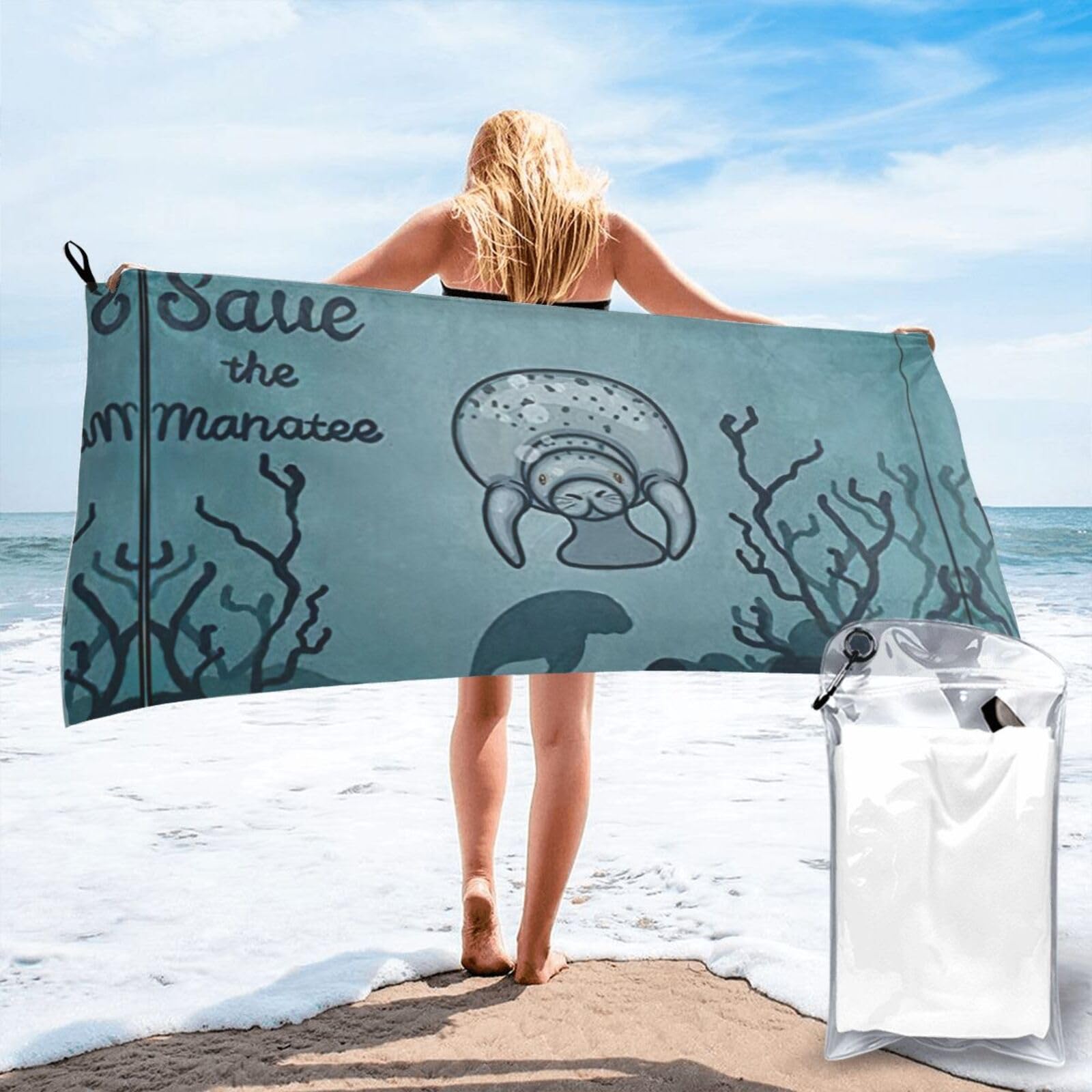 WYCZHY Crazy Save Manatee Print Beach Towel Soft Quick Dry For Spa Pool Gym Vacation Travelers Women Men Adults Sauna Gift