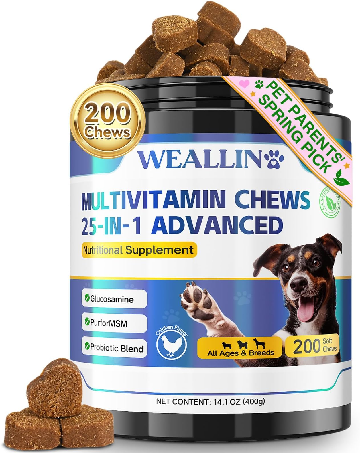 Dog Vitamins - 25-in-1 Dog Vitamins and Supplements Multivitamin with Glucosamine Probiotics Omega-3 Puppy Multivitamin Chewable for Coat, Heart, Hips & Joints, Digestion & Immune System 200pcs