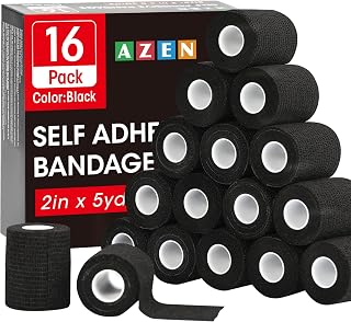 16 Pack Self Adhesive Bandage Wrap Black, 2" X 5 Yards Black Athletic Tape, Vet Wrap, Tattoo Grip Tape Wrap，Ankle Tape, Cohesive Bandage Wrap