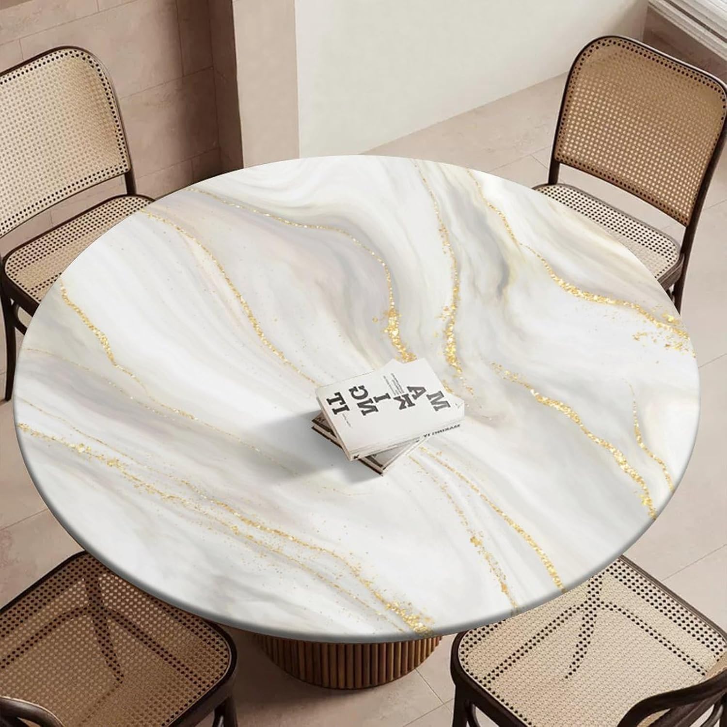 Nappe ronde lavable et élastique en polyester anti-glisse 48"