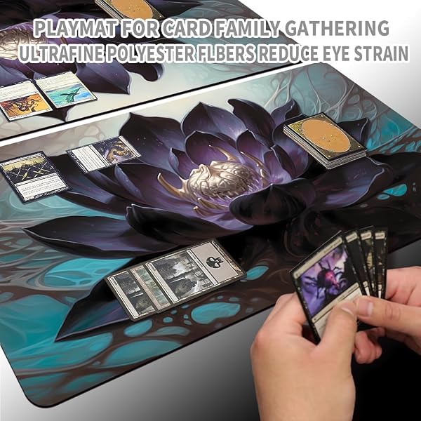 Alfombrilla de juego MTG + bolsa impermeable gratis, bordes cosidos, superficie de goma lisa, alfombrilla de juego MTG con zonas (un original ángel de vuelo alabastro) (loto negro, sin zona) - 3