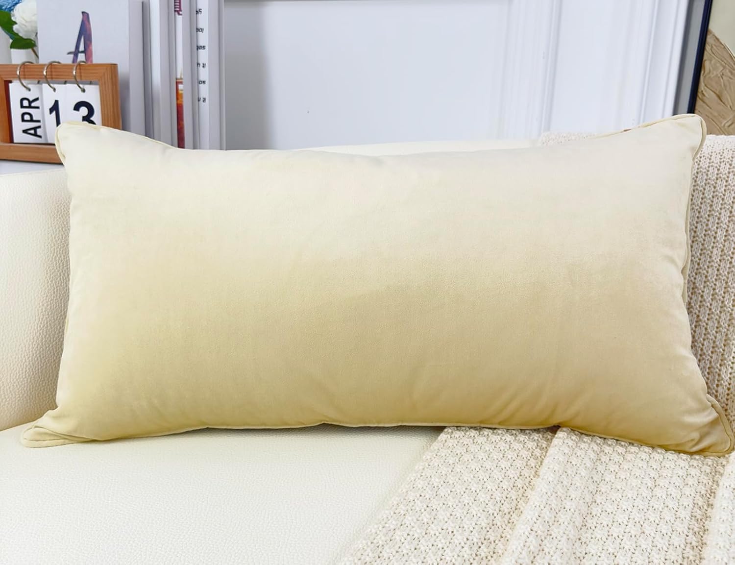 PANOD Modern Long Lumbar Throw Pillow Cover 14 x 24,Luxury Soft Velvet Pile Long Lumbar Throw Pillow for Bed Sofa Couch Livingroom Farmhouse,Yellow and Brown Decorative Boho Long Lumbar Pillow Case